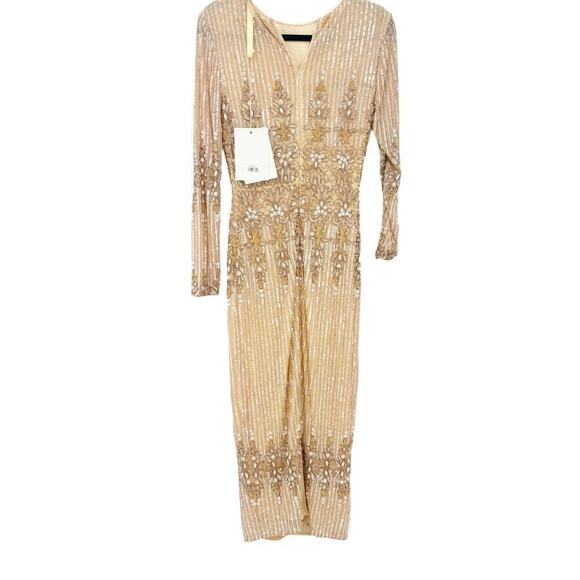 Mac Duggal 5576 Bead & Sequin Long Sleeve Sheath Gown Peach Size 4 NWT - Picture 7 of 16